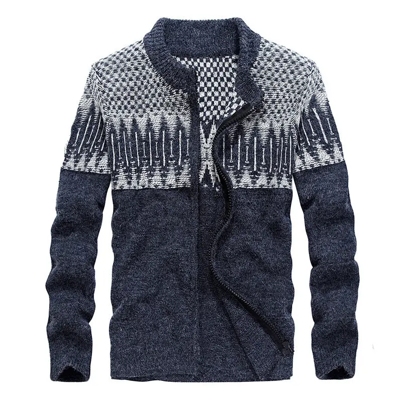 FGKKS качественные Брендовые мужские вязаные свитера, мужской модный Повседневный Кардиган, мужской свитер с круглым вырезом, теплый шерстяной свитер, топы - Цвет: Dark Blue