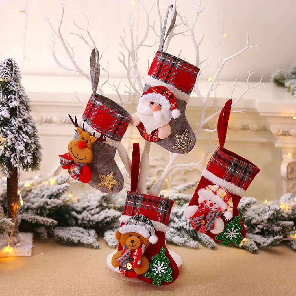 Рождественские чулки, висячие украшения на елку, новогодний мешок для конфет, подарочные носки, чулки, Рождественский орнамент