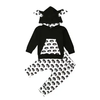 

Clothes 2PCS Kids Baby Girl Boy Clothes Long Sleeve Hooded Tops+Cartoon Dogs Pants Outfit