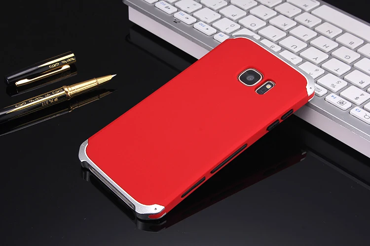 Red Silver Side Текстурированная антиосенняя Металлическая Рамка Пластиковая Задняя пластина для samsung Galaxy S7 алюминиевый сплав S7 мобильный бампер S7 чехол с подарком - Цвет: Red Silver Side