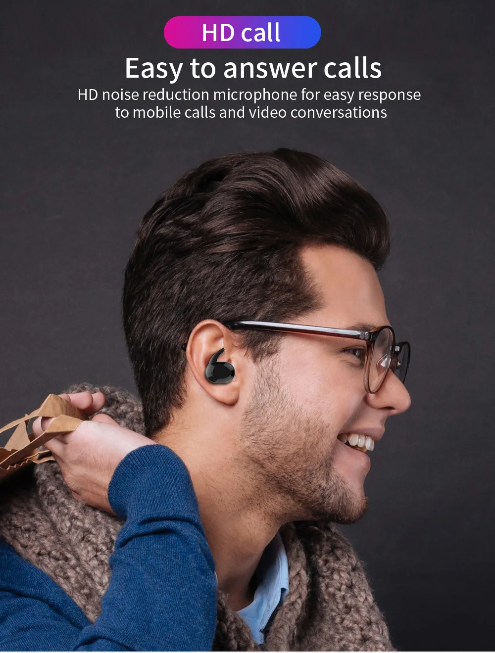 5,0 TWS Bluetooth наушники HD стерео беспроводные наушники, шумоподавление игровая гарнитура спортивные наушники