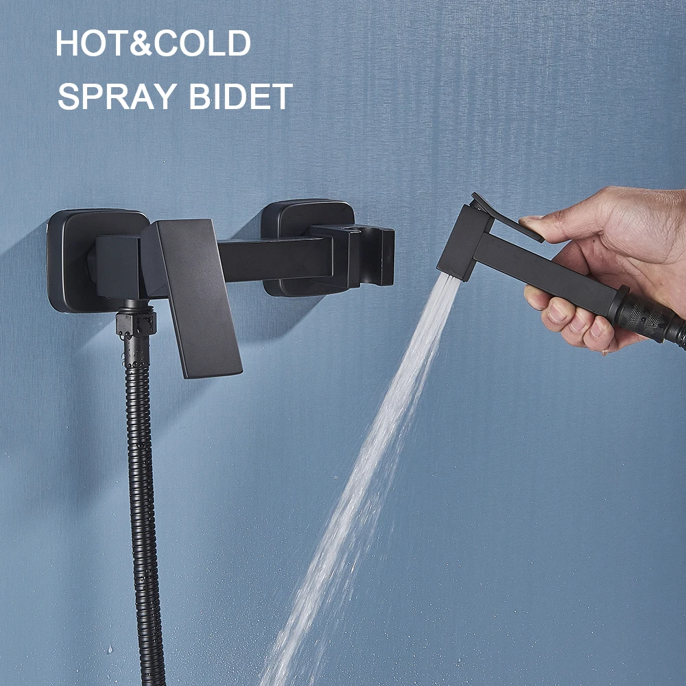 Description Picture 5 of itemOnyzpily Matte Black Bidet Faucet Brass Shower Tap Washer Mixer Cold Hot Water Mixer Crane Square Shower Toilet Sprayer Head