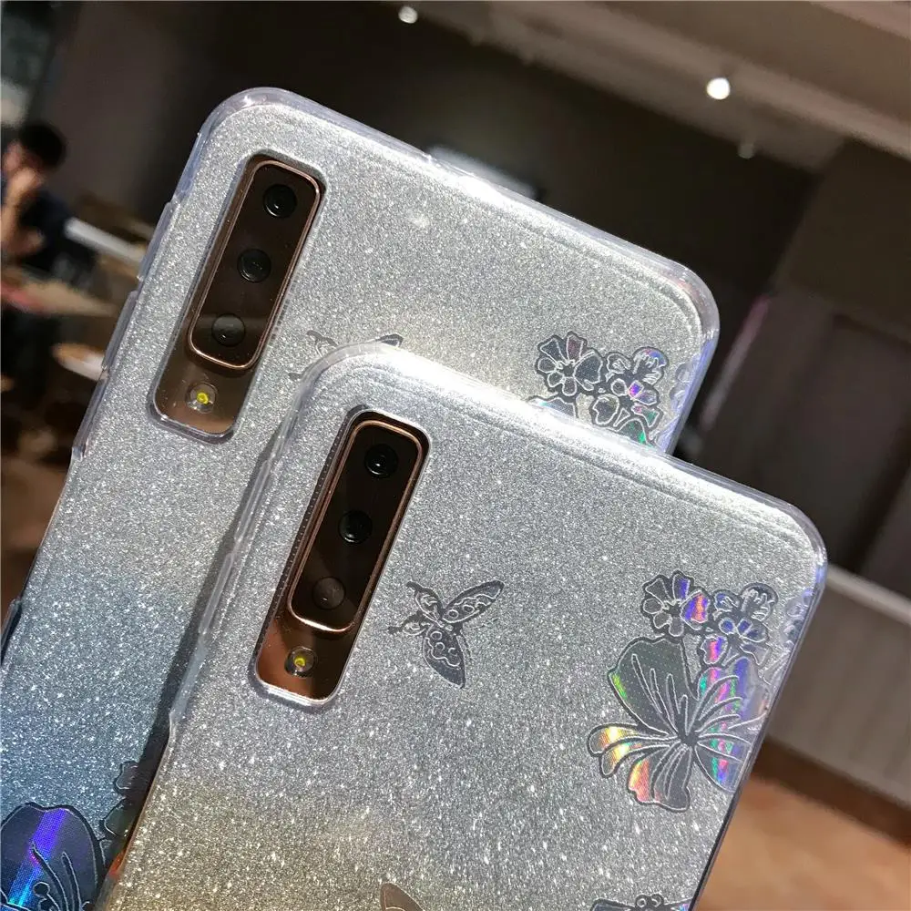 Чехол из ТПУ с градиентным цветком и блестками для XiaoMi 9 SE 8 Lite A3 A2 RedMi Note 7 6 Pro 5 Plus 7A 6A