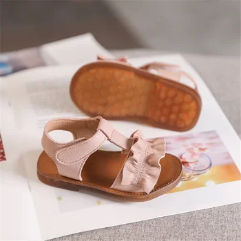 

AOGT 2020 Summer Toddler Shoes Genuine Leather Princess Sandals Lotus Leaf Design Soft Non-slip Tendon Bottom Baby Girl Sandals