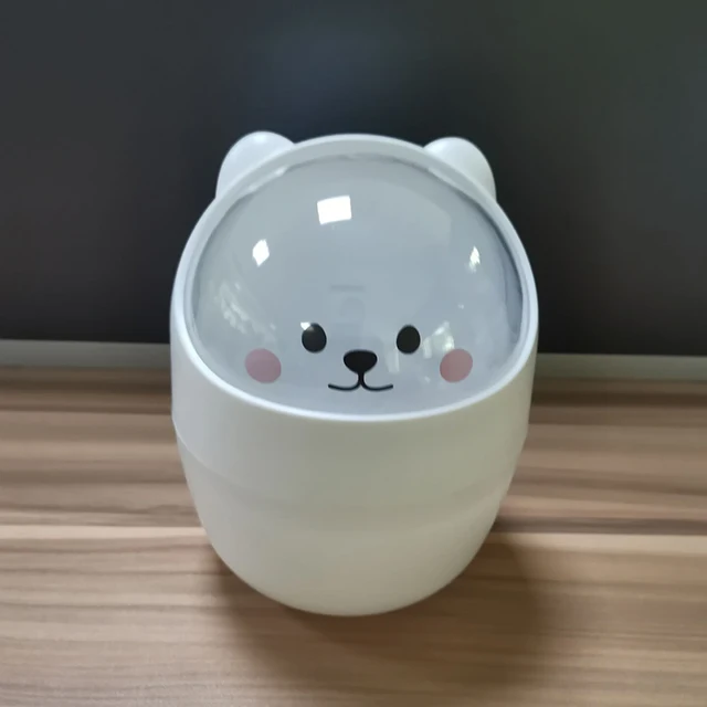 Rocking Lid Design Multifunctional Storage Bin Cute Desktop Cartoon Mini Trash Can Creative Decoration Home Daily Necessities white