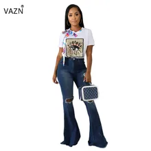 VAZN JLX8908 новые сексуальные элегантные джинсовые штаны для зрелых женщин, однотонные тонкие, значительно более популярные Джокер карман Длинные клеши