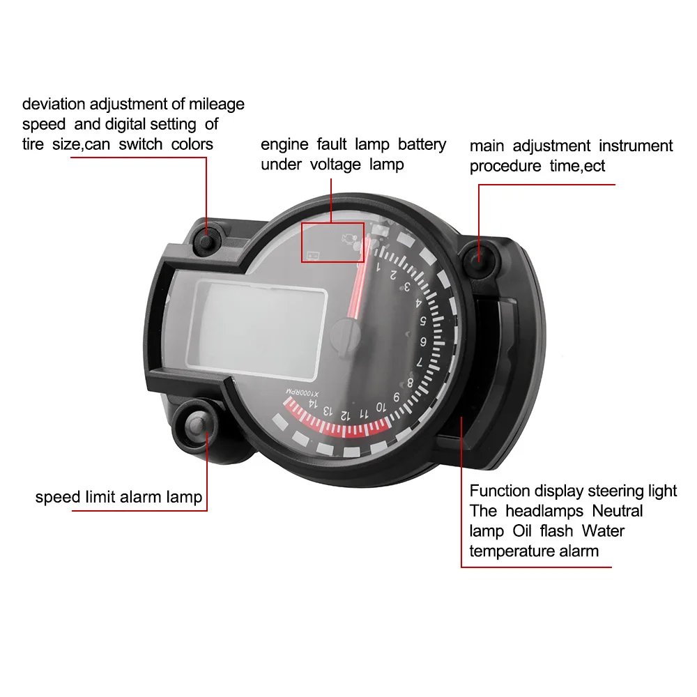 Цифровой светильник для мотоцикла, ЖК-дисплей, измеритель скорости, одометр, тахометр с датчиком скорости, 7 цветов, измеритель уровня масла, универсальный