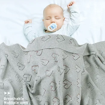 

Infant Baby Boy Girl Knit Loving Heart Hollow Out Blanket Autumn Winter Newborn Baby Quilt Boys Girls Hold Blanket