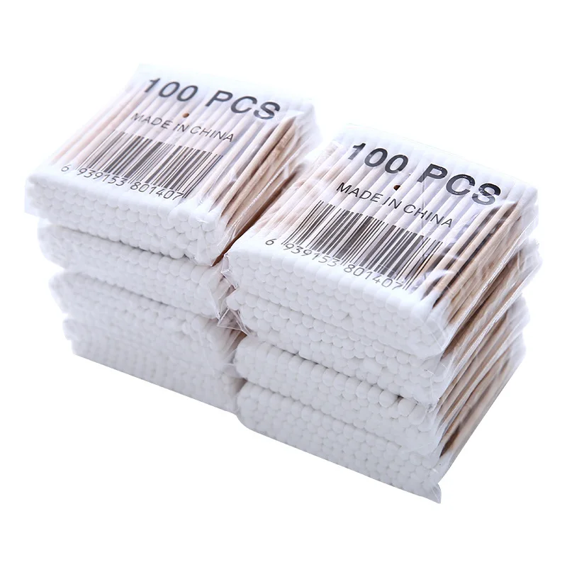 100pcs 100 шт ватные палочки с двойной головкой для женщин, для макияжа, хлопковые палочки с бутоном наконечником для медицинских деревянных палочек, чистка ушей в носу, инструменты для ухода за здоровьем - Цвет: 100pcs
