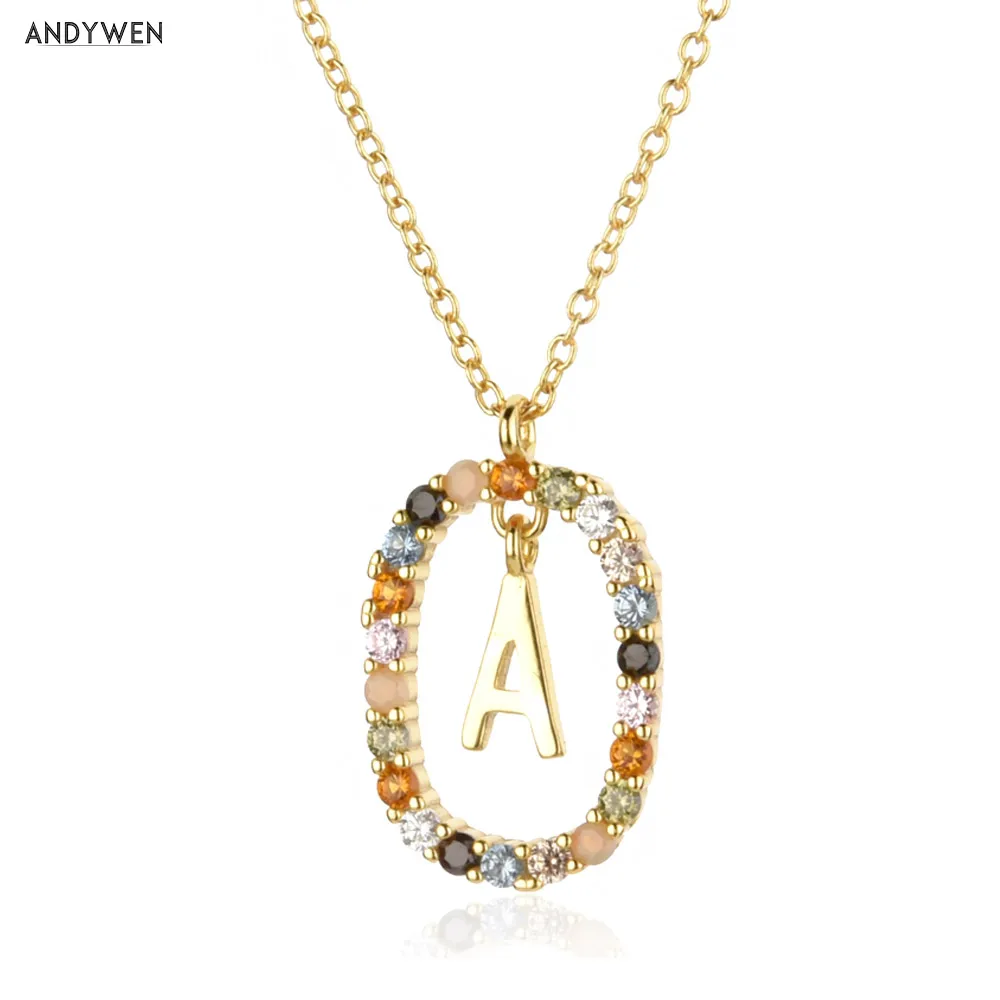 ANDYWEN 925 пробы цвет серебристый Золотой буквы a-z первоначальный M S C K Алфавит Pendente