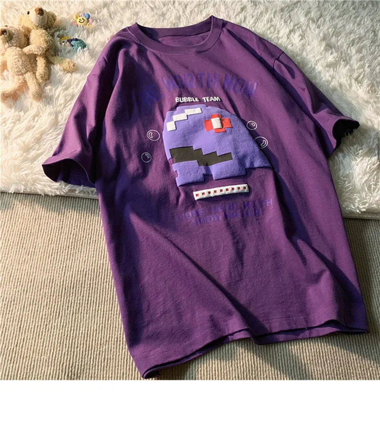 Cute Little Dinosaur Pattern Printed T-Shirt Summer Loose Large Size Multi-Color Cartoons Japanese Tops Y2k Casual Cotton Tees Cute Little Dinosaur Pattern Printed T-Shirt Summer Loose Large Size Multi-Color Cartoons Japanese Tops Y2k Casual Cotton Tees