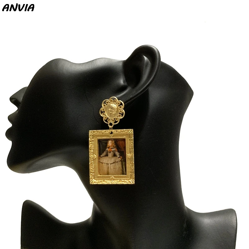 Знаменитая картина маслом ювелирные изделия Европа художника дизайн Висячие серьги для женщин девочек классические золотые металлические винтажные аксессуары Brincos