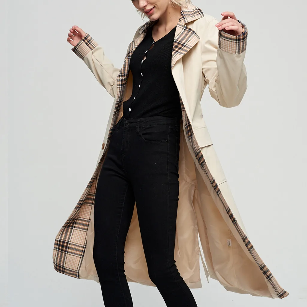 SAGACE модное пальто Женская куртка с лацканами свободная длинная цветная клетчатая стеганая ветровка пальто Женская удобная ткань