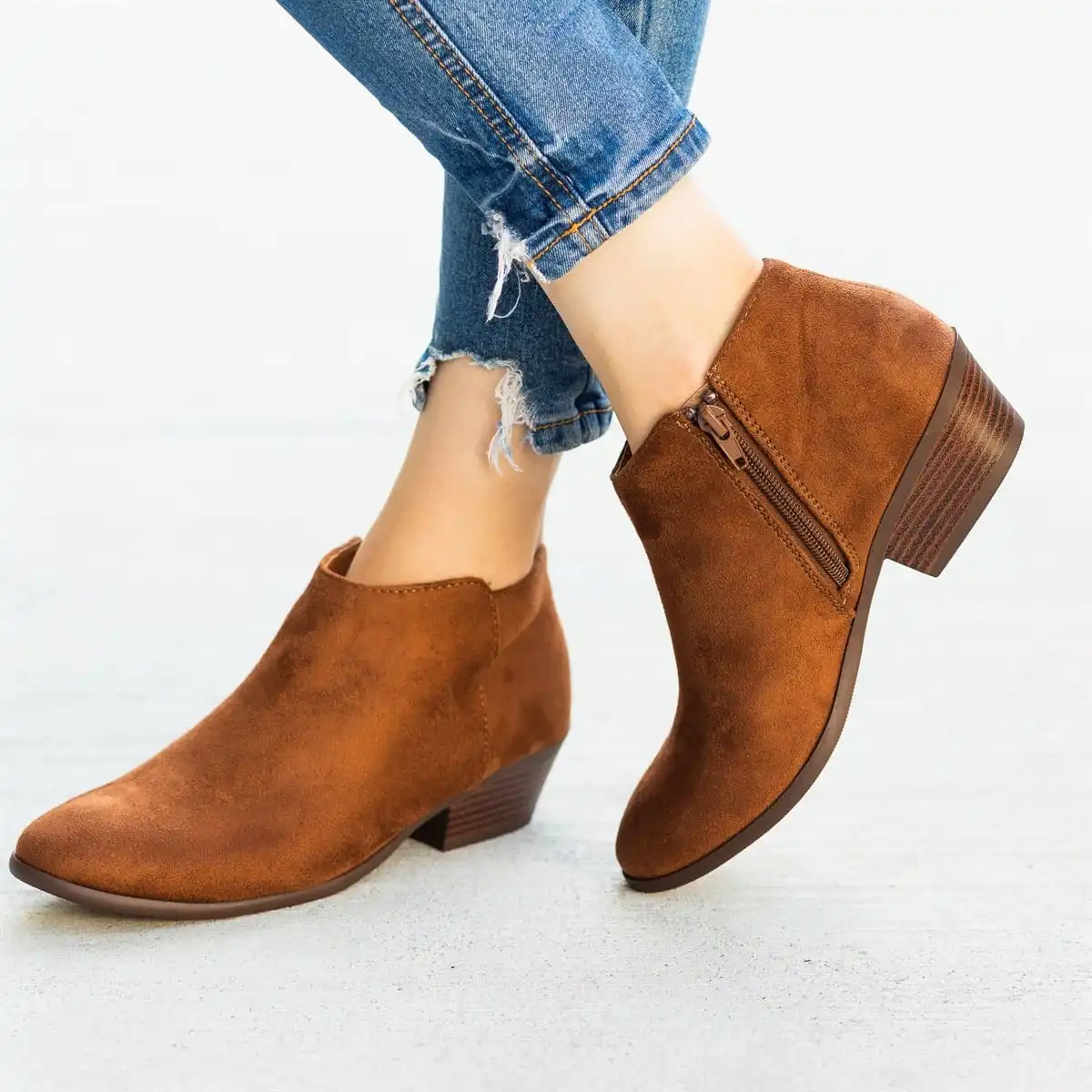 ankle boots for women slip on low heels spring/autumn leopard pu leather Square heel Round Toe botas mujer invierno a74