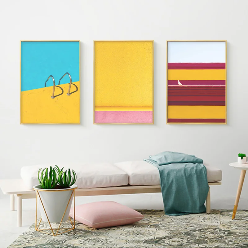 

Modern Multicolored Yellow Blue Abstract Wall Art Canvas Painting Picture Poster and Print Gallery Living Room Home Decor