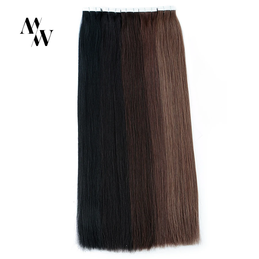 MW Double Drawn Remy Tape In Human Hair Extensions 100% Real Skin Weft Adhesive Glue On Hair 16/20/24 Inches Multi-Colors