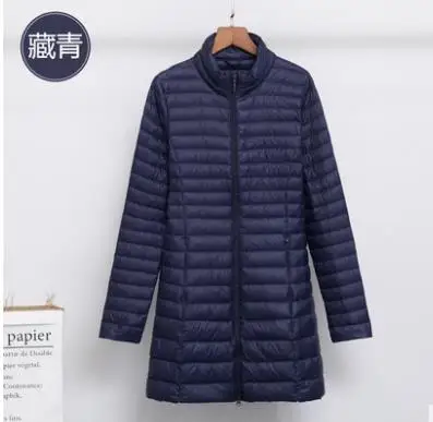 navy blue Sanishroly Новинка Осень Зима Женское ультра легкое белое пуховое пальто парка Женская куртка средней длины Верхняя одежда размера плюс 4XL SE860 - Цвет: navy blue