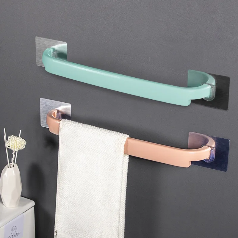 

Towel Bar Self Adhesive Bathroom Storage Rack Bath Wall Shelf Rack Bathroom Organizers