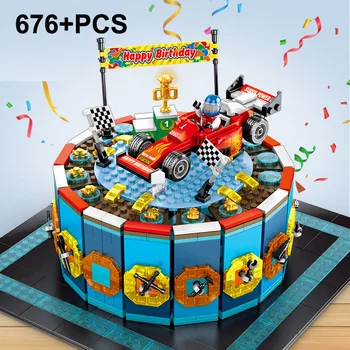 

Assemble Building Block 676PCS Racing Car Birthday Cake Model Splicing Block Bricks Boy Gift Toys Age 3 4 5 6 7 8 9 10 11 12 13