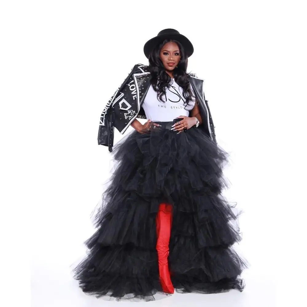 

Chic Black Hi Low Tulle Skirts Extra Puffy Long Women Maxi Tulle Skirt For Photography Party Formal Halloween Wear Plus Size