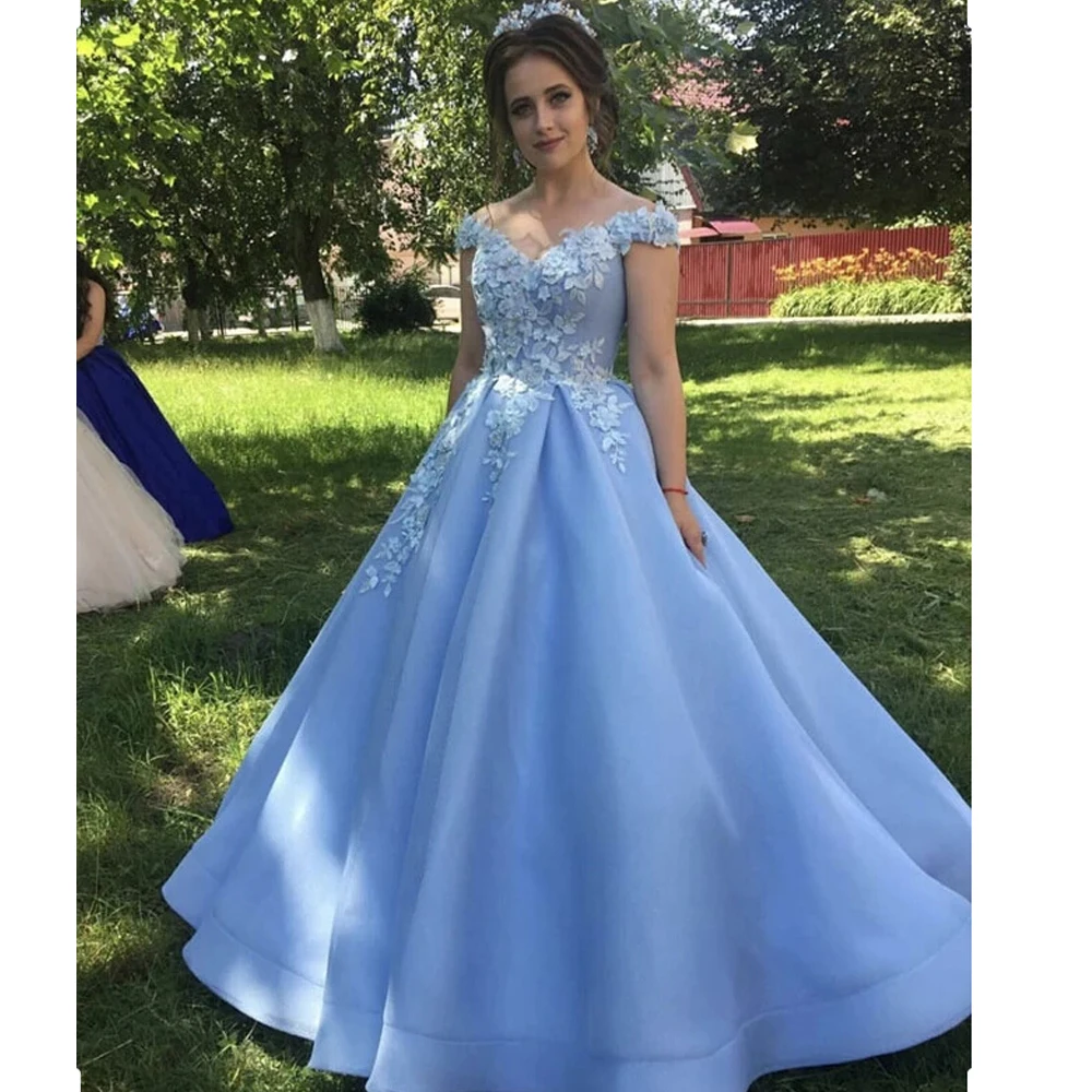 Vestidos de gala вечерние платья ТРАПЕЦИЕВИДНОЕ ПЛАТЬЕ с открытыми плечами и цветочными аппликациями Дубай Саудовская Арабский длинное вечернее платье для выпускного вечера