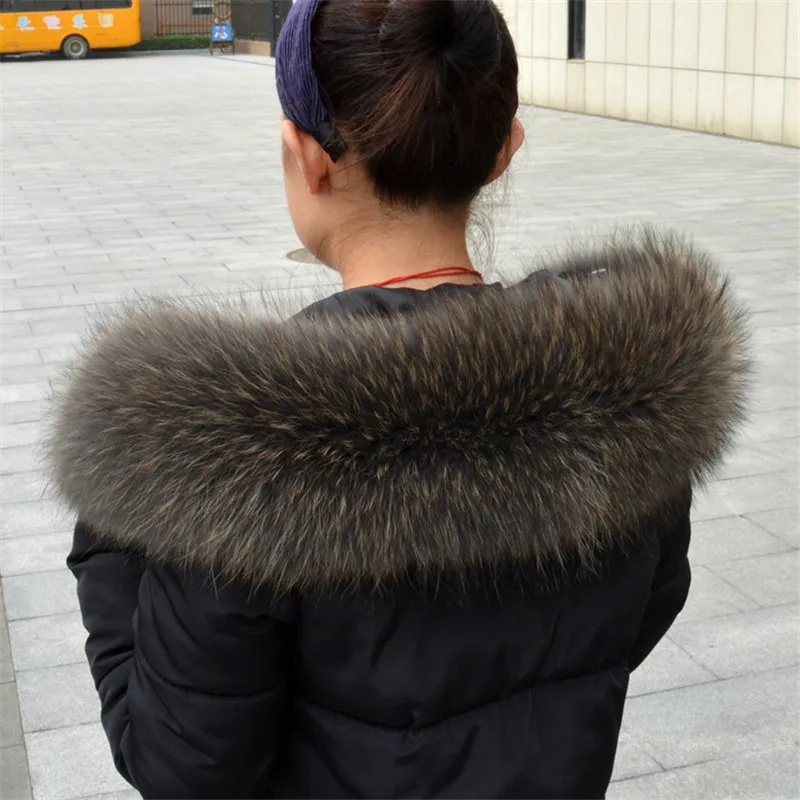 Genuine Real Raccoon Fur Collar Scarves Natural Raccoon fur Shawl Women Parka Coat Hood Trim Collar warm Fashion solid wrap