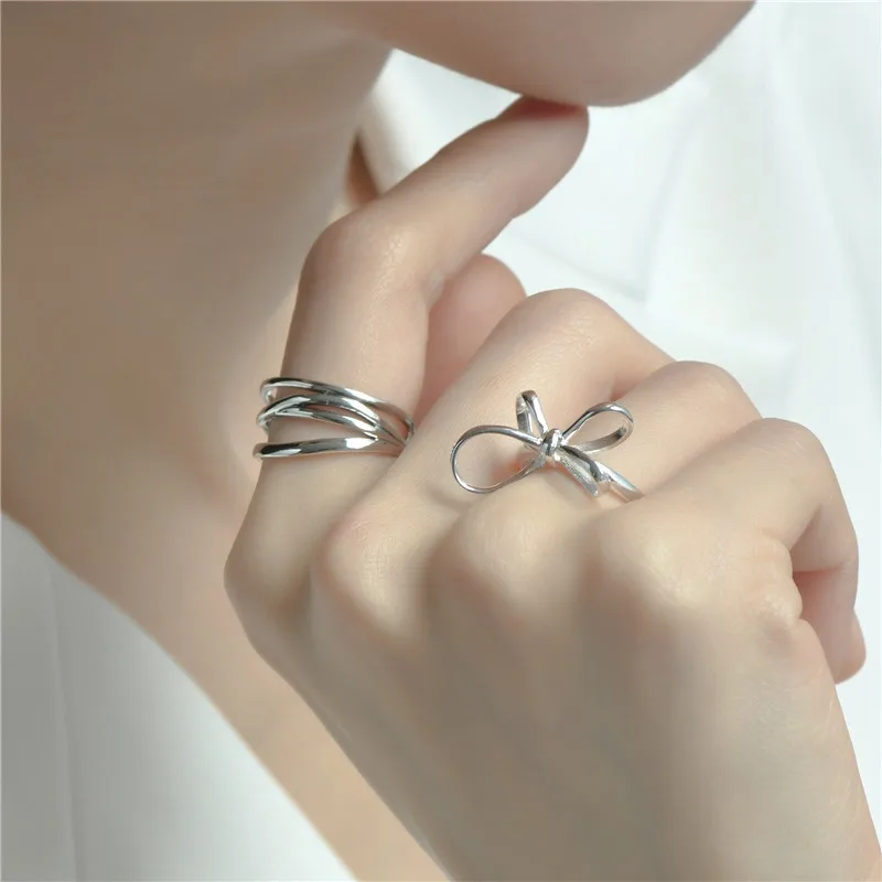 

Sterling Silver 925 Bow Open Female Ring Korean Version of the Niche Design INS Simple and Fashionable Ring Silver Jewelry