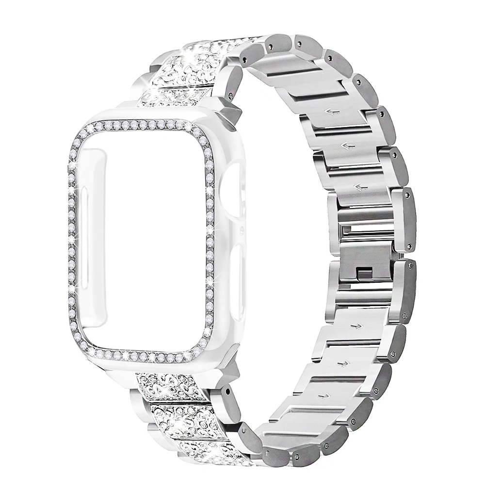 Ремешок+ чехол, металлический ремешок для Apple Watch Series 5, ремешок 40 мм, 44 мм, бриллиантовое кольцо 38 мм, 42 мм, браслет из нержавеющей стали iwatch 4/3/2/1