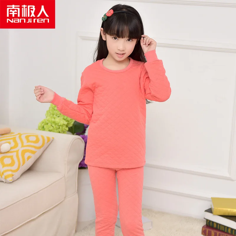 Antarctic children's thermal underwear set cotton in the big boy air cotton boy&girl autumn clothing long pants 3 layers of cold