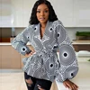 Chioma Lantern Sleeve Print Peplum Top