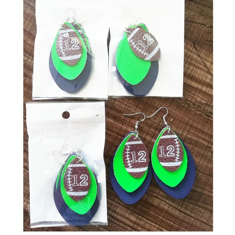 3 слоя Сиэтл Футбол Сиэтл Сихокс цвет серьги number12 блеск искусственная кожа легкий вес оба Твердые настроить