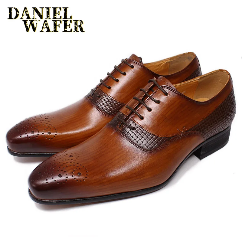 

LUXURY MEN LEATHER SHOES MENS FORMAL OFFICE WEDDING SHOE BLACK BROWN LACE UP POINTED TOE PATCHWORK PRINTS OXFORD SHOES FOR MEN