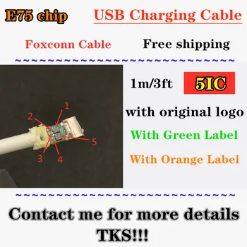 

10pcs/lot Foxconn Cable with packing Genuine Original 5IC E75 Chip 1m/3ft OD:3.0mm Data USB Charger Cable Green Label