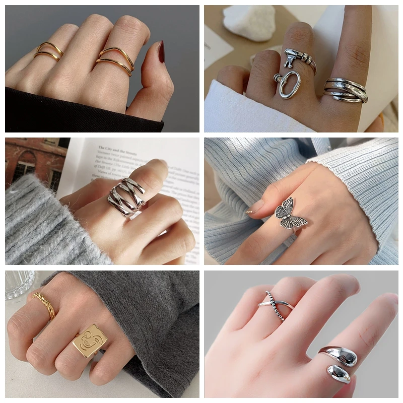 

Boako Boho Women Rings Set Geometric Oval Irregular Curve Glossy Gold Silver Color Open Ring For Lovers' Charm Fashion Jewelry