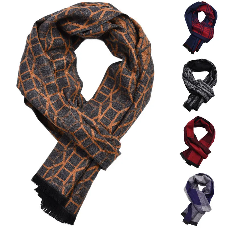 Men's Scarf Winter Autumn Faux Cashmere Male Scarves Classic Stripes