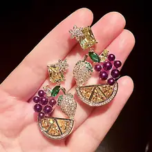 ЦИРКОНИЕВЫЕ модные новые серьги с фруктами с красным гранатом супер фея темперамент Лимон Апельсин уха аксессуары