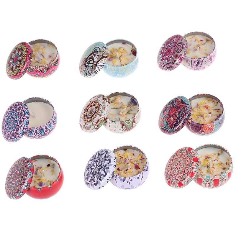 1Pc Handmade Scented Candle Natural Soy Wax candles with flowers Tin Can Fragrance Home Decoration | Спорт и развлечения