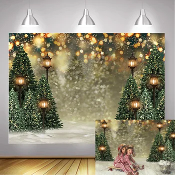 

Photography Background Christmas Photocall Christmas Tree Snowfield Lamp Bokeh Glitter Backdrop Winter Portrait Photo Shoot