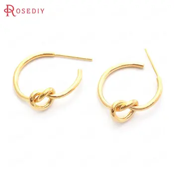 

(37087)6PCS 20MM 24K Gold Color Brass with 925 Sterling Silver Pins Rope Knot Loop Earring Stud Earrings Jewelry Making Supplies