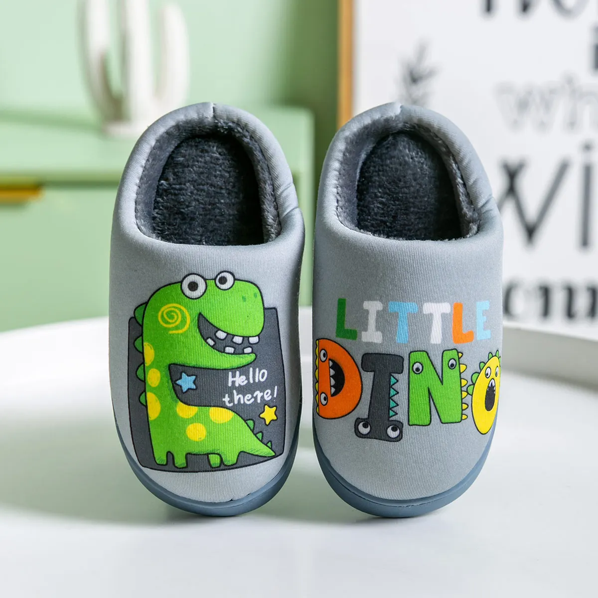 extra wide children's shoes Winter Fuzzy Slippers Cartoon Dinosaur Warm Thick Furry Slippers Boys Girls Children Home Indoor Shoes Non-Slip Kids Miaoyoutong children's shoes for sale Children's Shoes