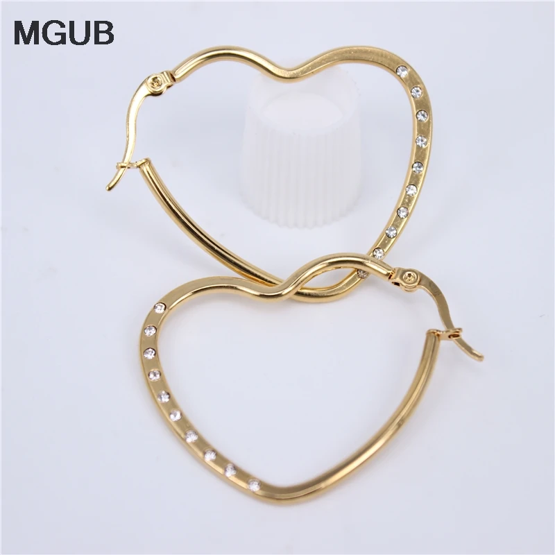 Простые Кристальные серьги в форме сердца для женщин, Золотые круглые серьги-кольца из нержавеющей стали, вечерние, подарок, LH764