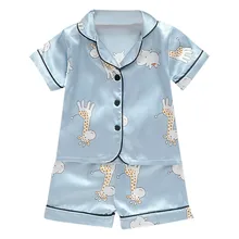 Детская блузка с короткими рукавами топы+ шорты, одежда для сна, пижамы детская одежда пижамные комплекты для малышей комплект одежды с рисунком оленя для мальчиков и девочек