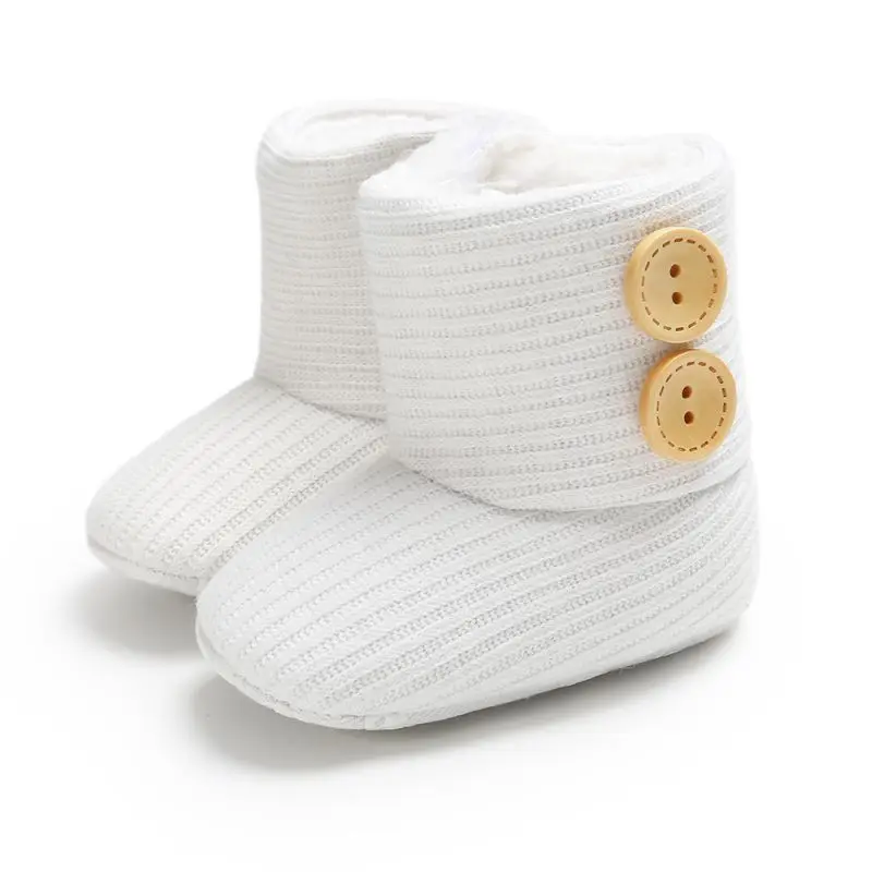 Пинетки для новорожденных, зимняя обувь для маленьких девочек, зимние теплые меховые сапоги средней длины без шнуровки на меху, 0-18 месяцев