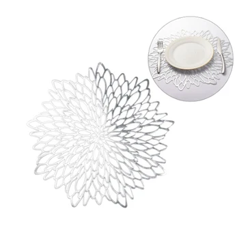 

8 Pcs Coaster Table Mats PVC Hollowed-Out Table Placemat Non-Slip Mats Coffee Tea Place Mats Kitchen Decor,Silver