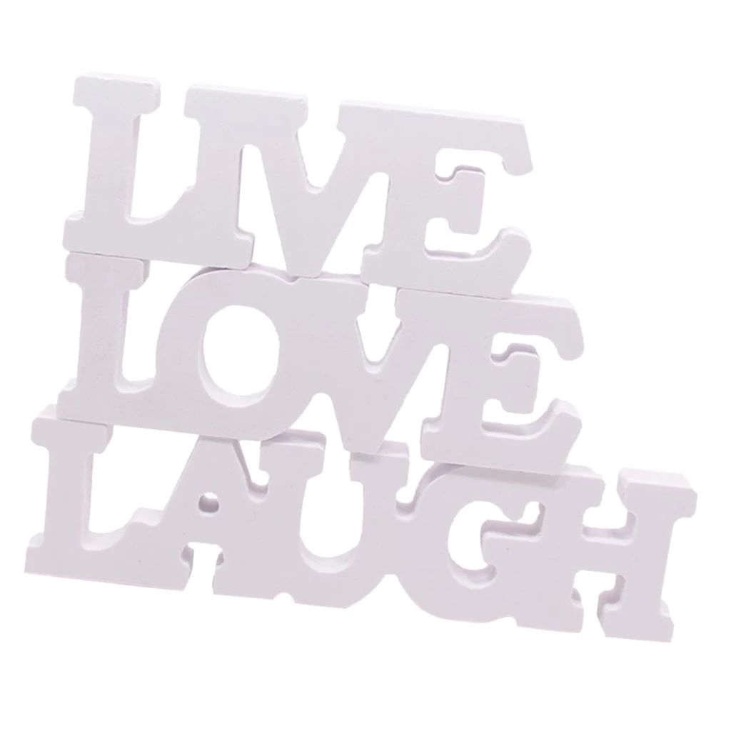 3Pcs/Set LAUGH LIVE LOVE White Wooden Words Sign Decor Wall Art Decoration Home Ornaments Bedroom Living Room Decoration