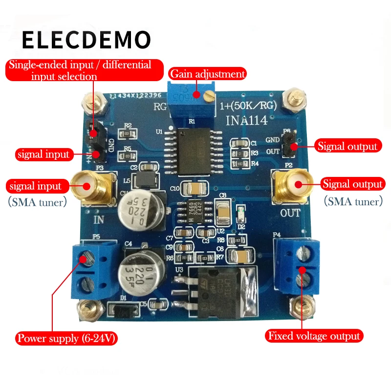 INA114 измерительный усилитель 1000x Регулируемый Ретранслятор один источник несимметричный/дифференциальный вход