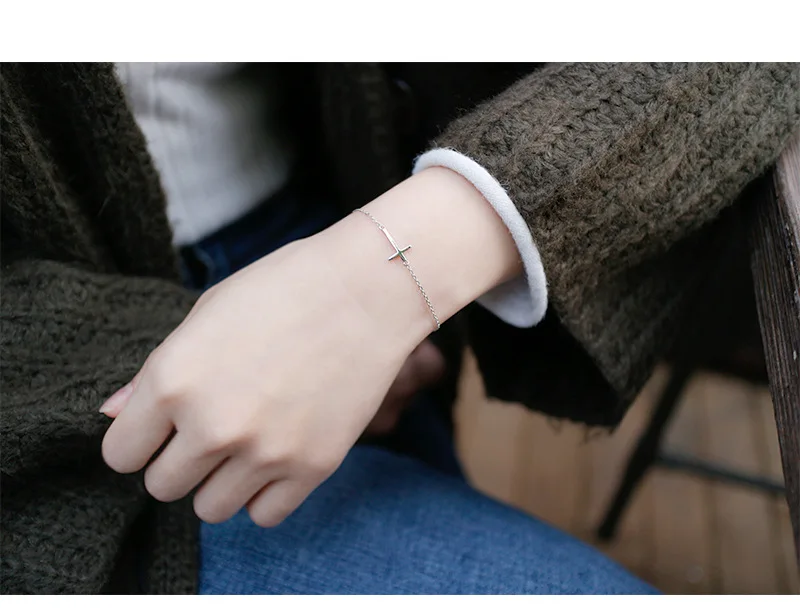 Стерлинговое Серебро 925 пробы, браслет с крестом, Женская цепочка, pulseira feminina, модные женские серебряные браслеты-обручи, 925 ювелирные изделия