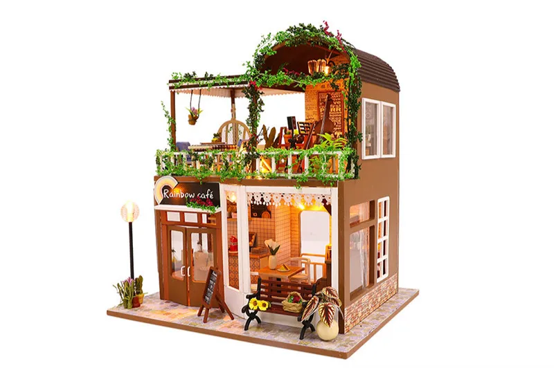 DIY Miniature Dollhouse Kit Vintage 3D Model Building Japanese Sushi Restaurant Birthday Gift Wooden Large Doll House Furniture 15