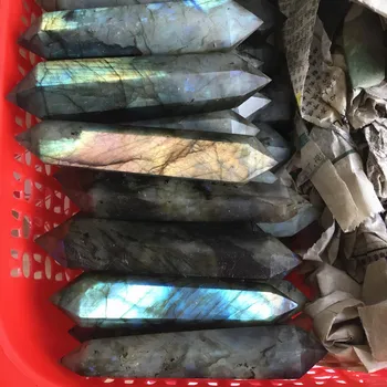 

Hand Polished Natural Labradorite Quartz Crystal Point Wand Double Terminated Reiki Healing natural stones and minerals