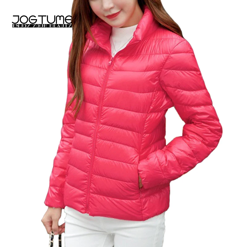 

JOGTUME Plus Size 4XL 5XL 6XL Warm Jackets 2019 Autumn Womens Duck Down Fashion Coat Long Sleeved Ladies Slim Ultra-thin Jacket
